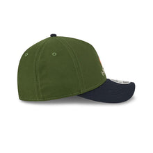 Load image into Gallery viewer, Atlanta Braves New Era MLB 9FORTY 940 M-Crown Adjustable A-Frame Cap Hat Dark Green Crown Navy Blue Visor White/Orange Peach Logo
