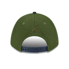 Load image into Gallery viewer, Atlanta Braves New Era MLB 9FORTY 940 M-Crown Adjustable A-Frame Cap Hat Dark Green Crown Navy Blue Visor White/Orange Peach Logo
