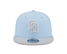 Load image into Gallery viewer, San Diego Padres New Era MLB 9FIFTY 950 Snapback Cap Hat Light Blue Crown Gray Visor Dark Gray/Gray Logo (2-Tone Color Pack)
