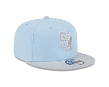 Load image into Gallery viewer, San Diego Padres New Era MLB 9FIFTY 950 Snapback Cap Hat Light Blue Crown Gray Visor Dark Gray/Gray Logo (2-Tone Color Pack)
