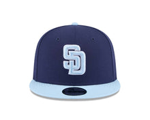 Load image into Gallery viewer, San Diego Padres New Era MLB 9FIFTY 950 Snapback Cap Hat Navy Blue Crown Light Blue Visor Light Blue/White Logo (2-Tone Color Pack)
