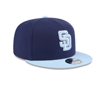 Load image into Gallery viewer, San Diego Padres New Era MLB 9FIFTY 950 Snapback Cap Hat Navy Blue Crown Light Blue Visor Light Blue/White Logo (2-Tone Color Pack)
