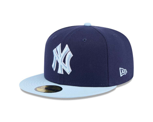 New York Yankees New Era MLB 59FIFTY 5950 Fitted Cap Hat Navy Blue Crown Light Blue Visor Light Blue/White Logo (2-Tone Color Pack)