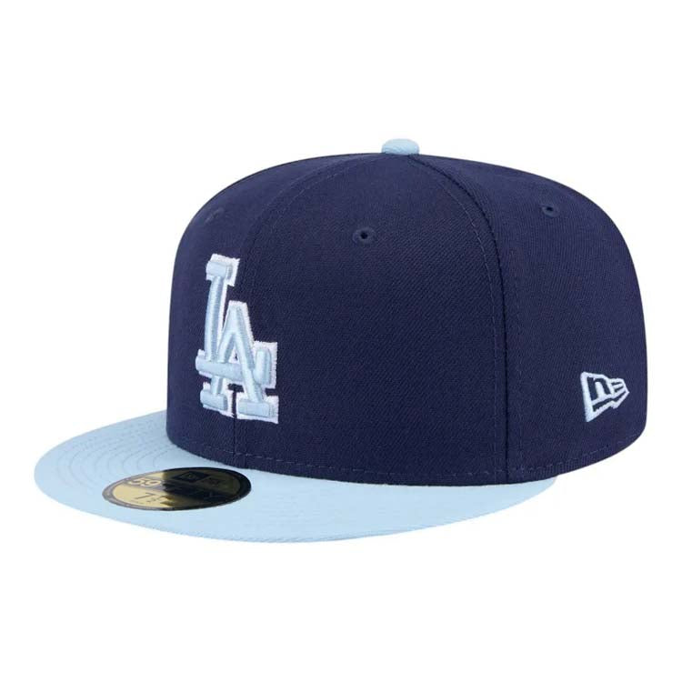 (Youth) Los Angeles Dodgers New Era MLB 59FIFTY 5950 Kid Fitted Cap Hat Navy Blue Crown Light Blue Visor Light Blue/White Logo (2-Tone Color Pack)