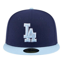 Load image into Gallery viewer, (Youth) Los Angeles Dodgers New Era MLB 59FIFTY 5950 Kid Fitted Cap Hat Navy Blue Crown Light Blue Visor Light Blue/White Logo (2-Tone Color Pack)
