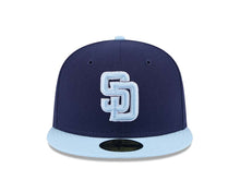 Load image into Gallery viewer, (Youth) San Diego Padres New Era MLB 59FIFTY 5950 Kid Fitted Cap Hat Navy Blue Crown Light Blue Visor Light Blue/White Logo (2-Tone Color Pack)
