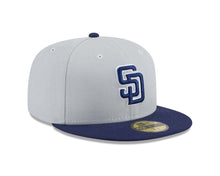 Load image into Gallery viewer, (Youth) San Diego Padres New Era MLB 59FIFTY 5950 Kid Fitted Cap Hat Gray Crown Navy Blue Visor Navy Blue/White Logo (2-Tone Color Pack)
