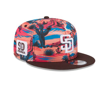 Load image into Gallery viewer, San Diego Padres New Era MLB 9FIFTY 950 Snapback 2025 Spring Training Cap Hat Orange/Blue/Magenta Crown Brown Visor White Logo Peoria Side Patch
