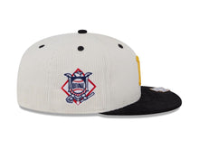 Load image into Gallery viewer, (Corduroy) Pittsburgh Pirates New Era MLB 59FIFTY 5950 Fitted Cap Hat Cream Crown Black Visor Yellow Logo Natiional League Side Patch
