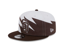 Load image into Gallery viewer, San Diego Padres New Era MLB 9FIFTY 950 Snapback Jagged Cap Hat White/Brown Crown Brown Visor Brown/White Logo
