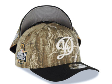 Los Angeles Dodgers New Era MLB 9FORTY 940 Adjustable A-Frame Cap Hat Real Tree Edge Camo Crown Black Visor White Logo 2024 World Series Patch