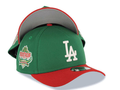 Los Angeles Dodgers New Era MLB 9FORTY 940 Adjustable A-Frame Cap Hat Green Crown Red Visor White Logo 40th Anniversary Stadium Side Patch