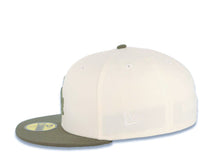 Load image into Gallery viewer, Los Angeles Dodgers New Era MLB 59FIFTY 5950 Fitted Cap Hat Cream Crown Olive Green Visor Olive Green Logo 2024 World Series Side Patch
