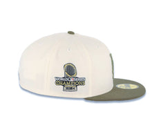Load image into Gallery viewer, Los Angeles Dodgers New Era MLB 59FIFTY 5950 Fitted Cap Hat Cream Crown Olive Green Visor Olive Green Logo 2024 World Series Side Patch
