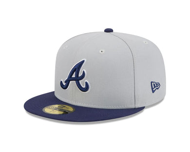 Atlanta Braves New Era MLB 59FIFTY 5950 Fitted Cap Hat Gray Crown Navy Blue Visor Navy Blue/White Logo (2-Tone Color Pack)