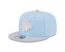 Load image into Gallery viewer, Chicago Blackhawks New Era NHL 9FIFTY 950 Snapback Cap Hat Light Blue Crown Gray Visor Gray Logo (2-Tone Color Pack)
