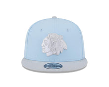 Load image into Gallery viewer, Chicago Blackhawks New Era NHL 9FIFTY 950 Snapback Cap Hat Light Blue Crown Gray Visor Gray Logo (2-Tone Color Pack)
