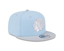 Load image into Gallery viewer, Chicago Blackhawks New Era NHL 9FIFTY 950 Snapback Cap Hat Light Blue Crown Gray Visor Gray Logo (2-Tone Color Pack)
