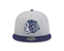 Load image into Gallery viewer, Chicago Blackhawks New Era NHL 9FIFTY 950 Snapback Cap Hat Gray Crown Navy Blue Visor Navy Blue/Gray Logo (2-Tone Color Pack)
