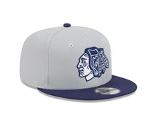 Load image into Gallery viewer, Chicago Blackhawks New Era NHL 9FIFTY 950 Snapback Cap Hat Gray Crown Navy Blue Visor Navy Blue/Gray Logo (2-Tone Color Pack)
