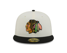 Load image into Gallery viewer, Chicago Blackhawks New Era NHL 59FIFTY 5950 Fitted Cap Hat Cream Crown Black Visor Team Color Logo 
