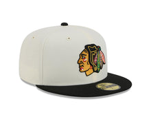 Load image into Gallery viewer, Chicago Blackhawks New Era NHL 59FIFTY 5950 Fitted Cap Hat Cream Crown Black Visor Team Color Logo 
