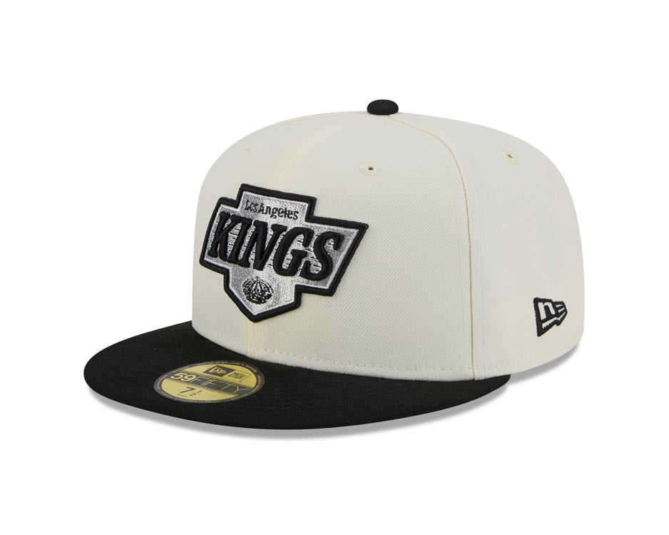 Los Angeles Kings New Era NHL 59FIFTY 5950 Fitted Cap Hat Cream Crown Black Visor Team Color Logo