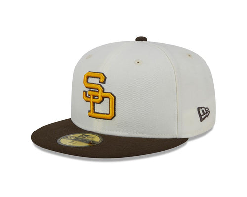 San Diego Padres New Era MLB 59FIFTY 5950 Fitted Cap Hat Cream Crown Brown Visor Yellow/Brown Cooperstown Logo