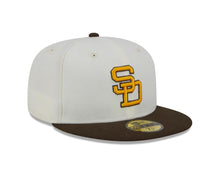 Load image into Gallery viewer, San Diego Padres New Era MLB 59FIFTY 5950 Fitted Cap Hat Cream Crown Brown Visor Yellow/Brown Cooperstown Logo
