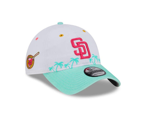 San Diego Padres New Era MLB 9TWENTY 920 Adjustable Cap Hat White Crown Teal Visor Magenta Logo Swinging Friar Side Patch (City Connect)