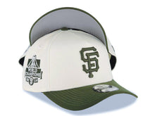Load image into Gallery viewer, San Francisco Giants New Era 9FORTY 940 Adjustable A-Frame Cap Hat Cream Crown Olive Green Visor Olive Green Logo 2014 World Champions Side Patch
