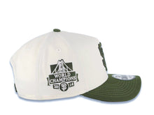 Load image into Gallery viewer, San Francisco Giants New Era 9FORTY 940 Adjustable A-Frame Cap Hat Cream Crown Olive Green Visor Olive Green Logo 2014 World Champions Side Patch
