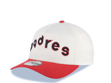 Load image into Gallery viewer, San Diego Padres New Era MLB 9FORTY 940 Adjustable A-Frame Cap Hat Cream Crown Red Visor Black/Red Script/Text Logo 40th Anniversary Side Patch Gray UV
