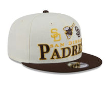 Load image into Gallery viewer, San Diego Padres New Era MLB 9FIFTY 950 Snapback Archive Cap Hat Cream Crown Brown Visor Team Color Text/Script Logo
