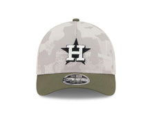 Load image into Gallery viewer, Houston Astros New Era MLB 9FORTY 940 Adjustable Mesh M-Crown Cap Hat White Camo Crown Olive Green Visor White/Black Logo (2025 Armed Forces Day)
