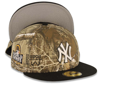New York Yankees New Era MLB 59FIFTY 5950 Fitted Cap Hat Real Tree Edge Camo Crown Black Visor White/Black Logo 2024 World Series Side Patch