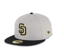Load image into Gallery viewer, San Diego Padres New Era MLB 59FIFTY 5950 Fitted Cap Hat Gray Crown Black Visor Black/Yellow Logo 25th Anniversary Side Patch Gray UV
