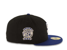 Load image into Gallery viewer, San Diego Padres New Era MLB 59FIFTY 5950 Fitted Cap Hat Black Crown Royal Blue Visor White/Blue Logo 25th Anniversary Side Patch Gray UV
