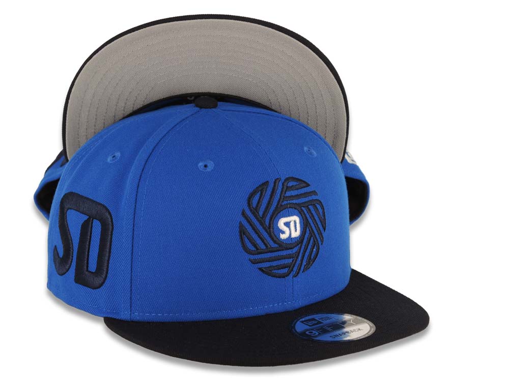 San Diego FC New Era MLS 9FIFTY 950 Snapback Cap Hat Navy Blue Crown Black Visor Black/White Logo Gray UV