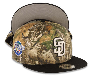 San Diego Padres New Era MLB 9FIFTY 950 Snapback Cap Hat Real Tree Edge Camo Crown Black Visor White/Black Logo 1998 World Series Side Patch