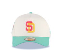 Load image into Gallery viewer, San Diego Padres New Era MLB 9FORTY 940 Adjustable A-Frame Cap Hat Cream Crown Light Teal Visor Magenta/Yellow Logo 1992 All-Star Game Side Patch
