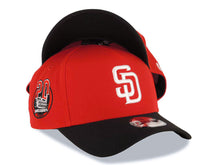 Load image into Gallery viewer, San Diego Padres New Era MLB 9FORTY 940 Adjustable A-Frame Cap Hat Red Crown Black Visor White Logo 20th Anniversary Petco Park Side Patch
