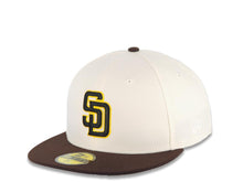 Load image into Gallery viewer, San Diego Padres New Era MLB 59FIFTY 5950 Fitted Cap Hat Cream Crown Brown Visor Yellow/Black Logo Yu Darvish 11 Side Patch
