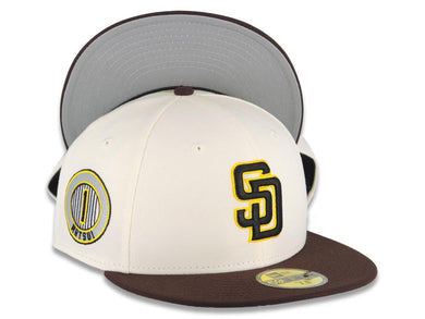 San Diego Padres New Era MLB 59FIFTY 5950 Fitted Cap Hat Cream Crown Brown Visor Yellow/Black Logo Yuki Matsui 1 Side Patch 