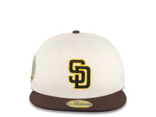 Load image into Gallery viewer, San Diego Padres New Era MLB 59FIFTY 5950 Fitted Cap Hat Cream Crown Brown Visor Yellow/Black Logo Yuki Matsui 1 Side Patch 
