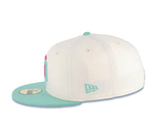 Load image into Gallery viewer, San Diego Padres New Era MLB 59FIFTY 5950 Fitted Cap Hat White Crown Light Teal Visor Magenta/Teal Logo 20th Anniversary Petco Park Side Patch Gray UV
