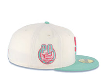 Load image into Gallery viewer, San Diego Padres New Era MLB 59FIFTY 5950 Fitted Cap Hat White Crown Light Teal Visor Magenta/Teal Logo 20th Anniversary Petco Park Side Patch Gray UV
