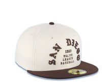 Load image into Gallery viewer, San Diego Padres New Era MLB 59FIFTY 5950 Fitted Cap Hat Cream Crown Brown Visor Brown Script Logo 1969 Major League Baseball Gray UV
