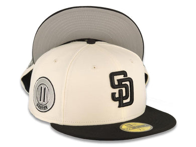 San Diego Padres New Era MLB 59FIFTY 5950 Fitted Cap Hat Cream Crown Black Visor Black Logo Yu Darvish #11 Side Patch Gray UV