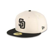 Load image into Gallery viewer, San Diego Padres New Era MLB 59FIFTY 5950 Fitted Cap Hat Cream Crown Black Visor Black Logo Yu Darvish #11 Side Patch Gray UV
